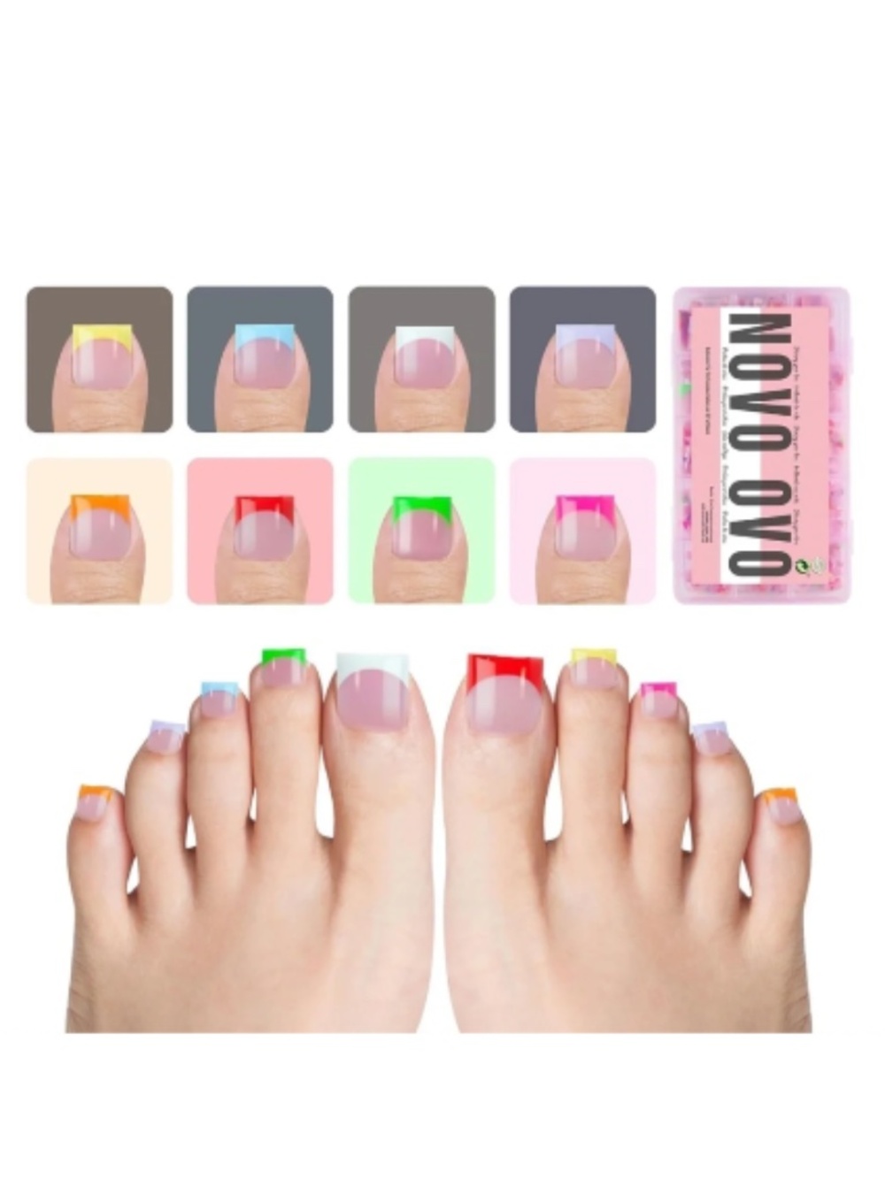 8 Mixed Colors French Tip 240 Press-On Toenails